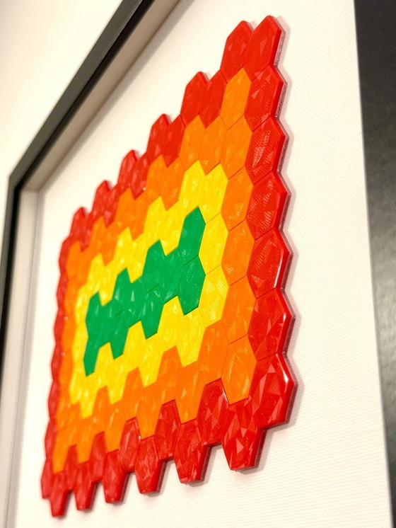 Image 1 of 3D Printed Rainbow Honeycomb Wall Art, Framed Geometric Decor