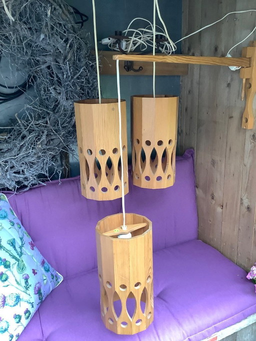 3 x Pinienholz-Pendelleuchte einschließlich 1 Wand-Pendelleuchte
