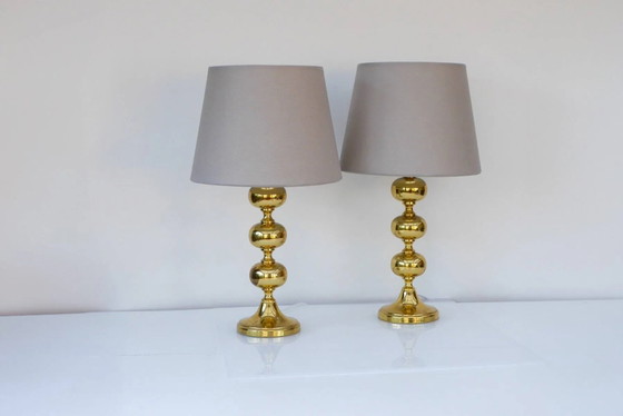 Image 1 of Scandinavian modern space age brass table lamps from Nafa, Sweden, 1970s, set of 2