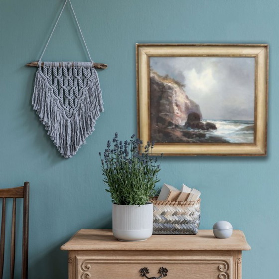 Image 1 of Seascape with Cliff, Oil Painting on Canvas, Italy 20th Century