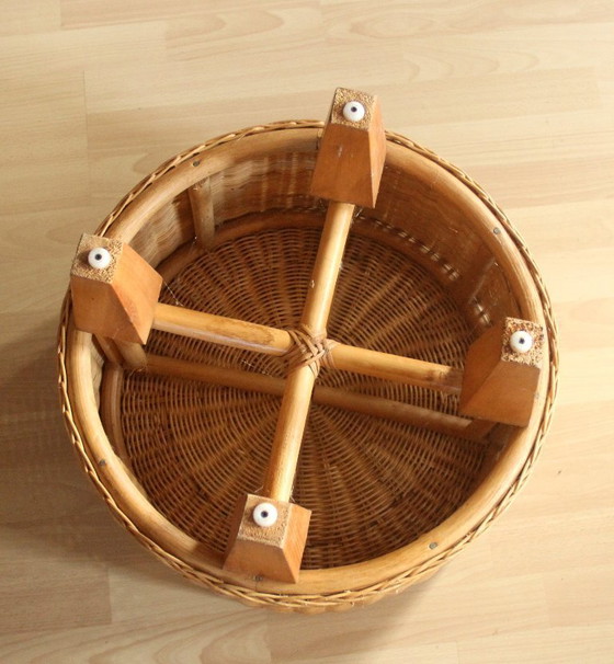 Image 1 of Round side table - rattan, bamboo, wood - vintage