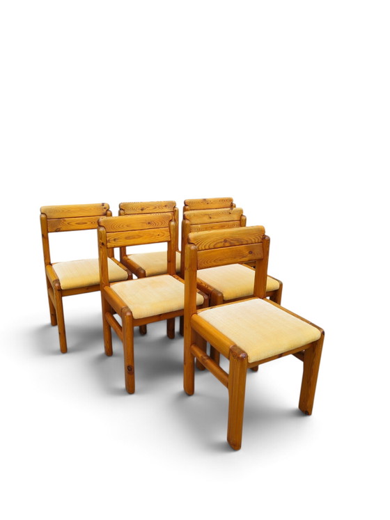 Franse grenen eetkamerstoelen uit de jaren 70 – Textile, Wood (photo 4 of 12)