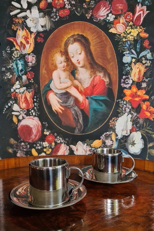 Juego de tazas de café espresso de doble pared de acero 18-10 de diseño MEBER ITALY (2+2) con platillo