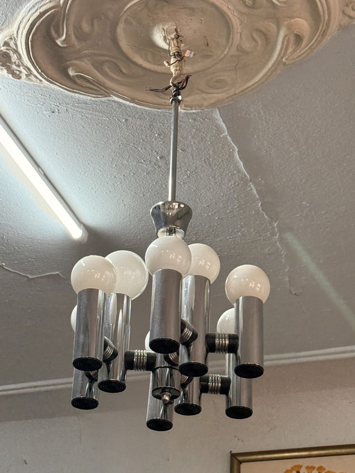 Italienischer Space Age Chrom-Kronleuchter di Targetti Sankey, 1970er Jahre