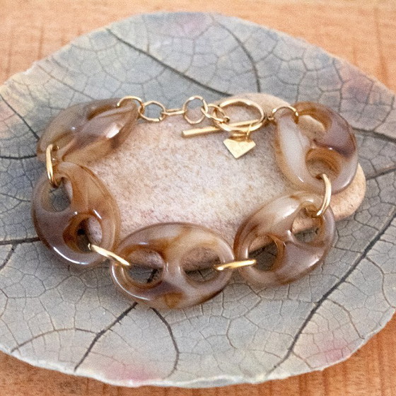 Image 1 of Bracelet Milë Mila Paris : maillons en acier inoxydable doré et perles en acrylique marbré