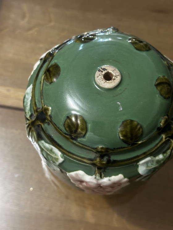 Art Nouveau lamp element in glazed ceramic with vine decoration, France, early 20th century (photo 8 of 13)