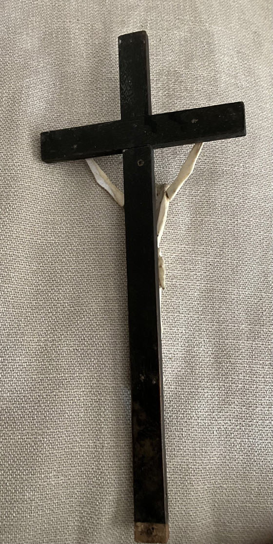 Image 1 of Crocifisso antico in osso, croce cattolica francese, decorazione religiosa da parete, circa 1900