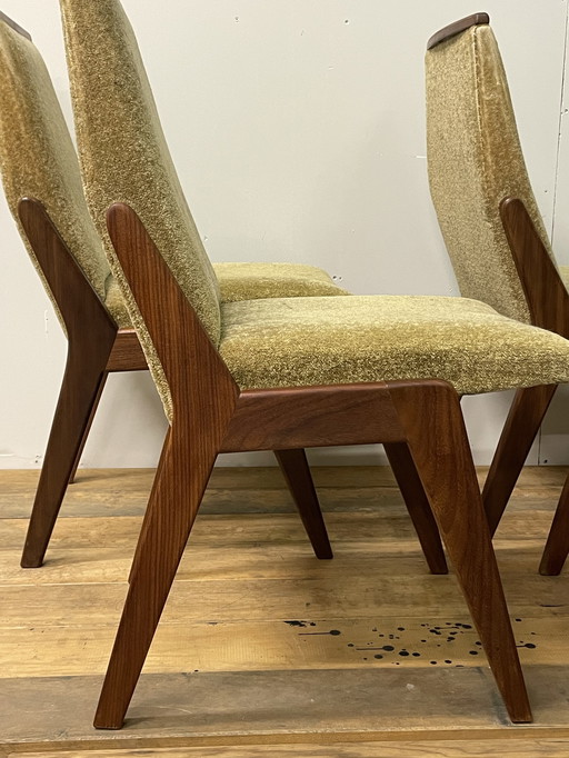 Set di 4 sedie da pranzo di design di metà secolo, in legno massello e rivestimento originale