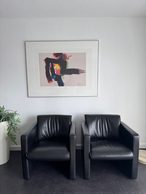 2x Leolux Fiabo Sessel, schwarzes Leder