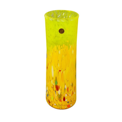 1970 Luxury Yellow Handcrafted Vase in Murano Glass by Maestro del Vetro, Made in Italy