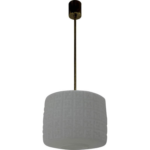Lampe suspendue vintage en laiton et verre laiteux, Tchécoslovaquie, années 1960