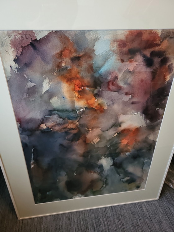 Image 1 of Tableau coloré à fleurs 70x90cm sous passe-partout