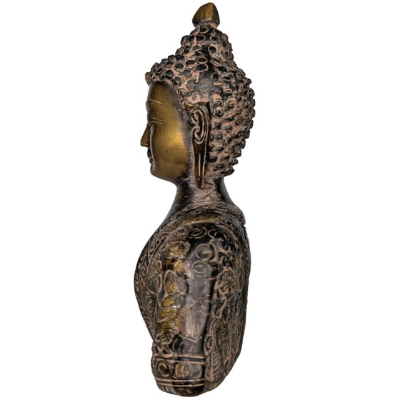 Buste de Bouddha Shakyamuni – Bronze doré au feu – Gravures au dos – Sculptures (photo 7 of 9)