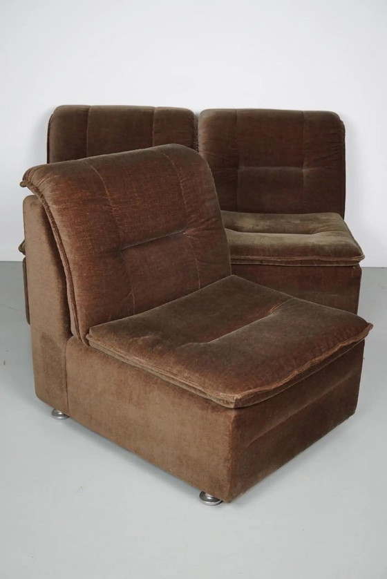 Image 1 of Vintage velvet brown/green modular sofa, 3 elements