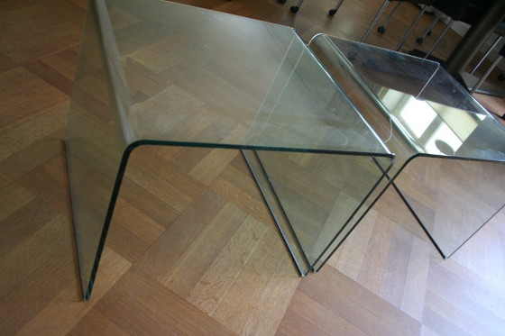 2 mesas auxiliares originales FIAM Italia D-LI – Cristal curvado – Fabricadas en Italia – Glass (photo 21 of 22)