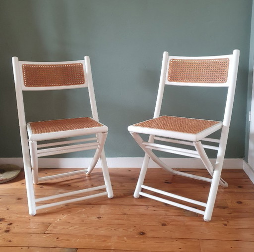 Set of 2 White Design folding chairs with cane / webbing upholstery