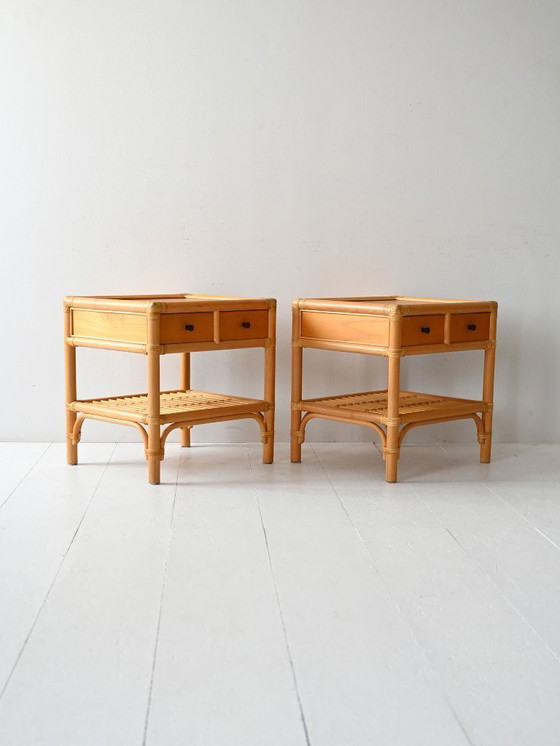 Image 1 of Paar DUX Scandinavische nachtkastjes in bamboe