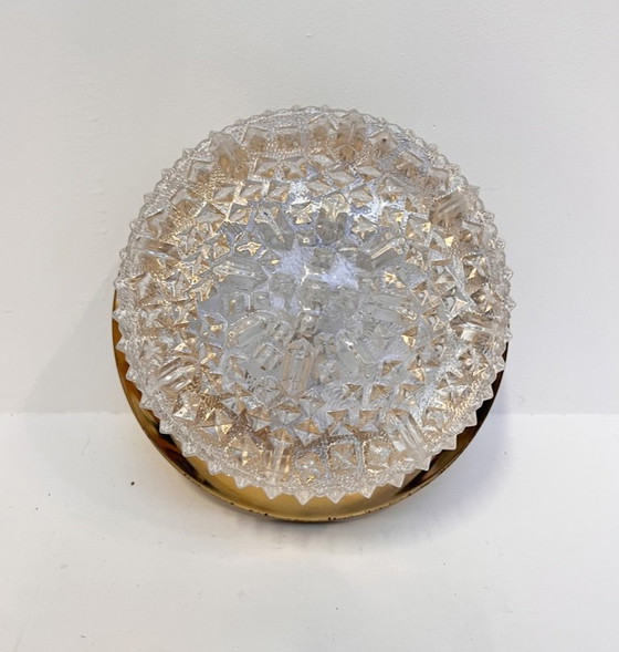 Image 1 of Gold-colored glass ceiling or wall lamp in Hollywood style, 1970s