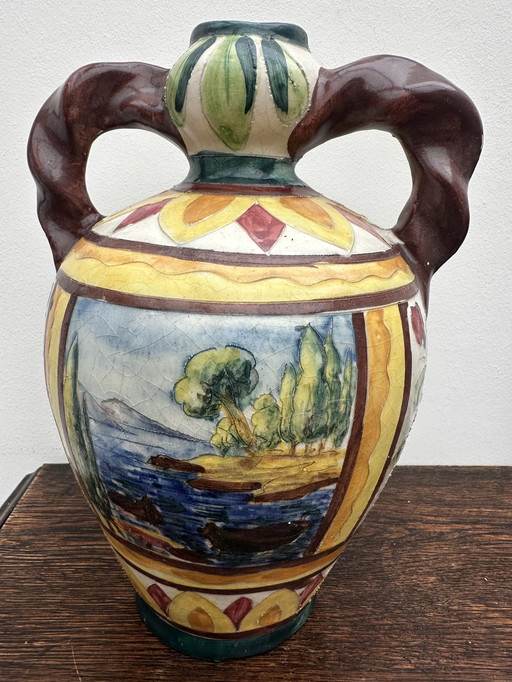 Grande Amphore Italienne en céramique , décor polychrome 