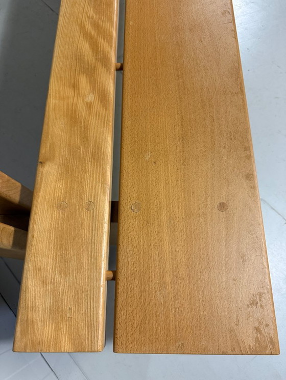 Image 1 of XL Modernist solid beech wood bench 1960s