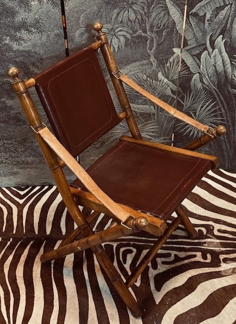 Image 1 of Chaise d'officier militaire vintage en cuir Chaise pliante de campagne
