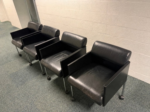 Rosenthal black leather armchairs conference chairs 4 pieces