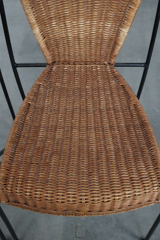 Image 1 of 2x Vintage design eetkamerstoelen van Frederick Weinberg met een gietijzeren frame