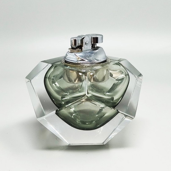 Image 1 of Briquet de table exceptionnel des années 1960 en verre Sommerso de Murano, signé Flavio Poli pour Seguso