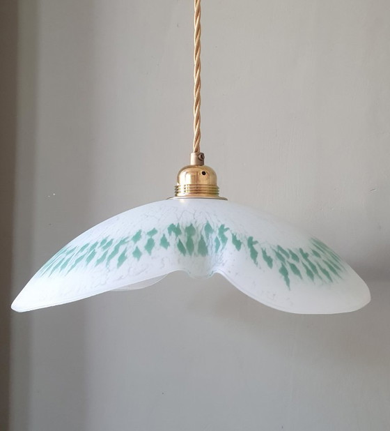 Grande (30cm) Suspension Vintage en Verre en forme de feuille – Métal (photo 10 of 20)
