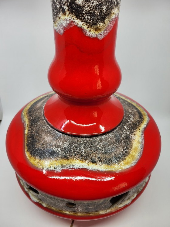 Image 1 of Lampada da terra vintage in ceramica della Germania Ovest, rossa, a doppia illuminazione, anni '70.