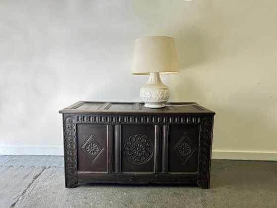 Rare 17th Century Carved Oak Coffer Charles II Period Circa 1660-1680 – Storage cabinet, Wood (photo 6 of 8)