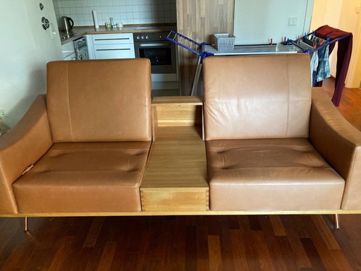 Brühl & Sippold "Deep Space" leather sofa, light brown/beige, two-seater