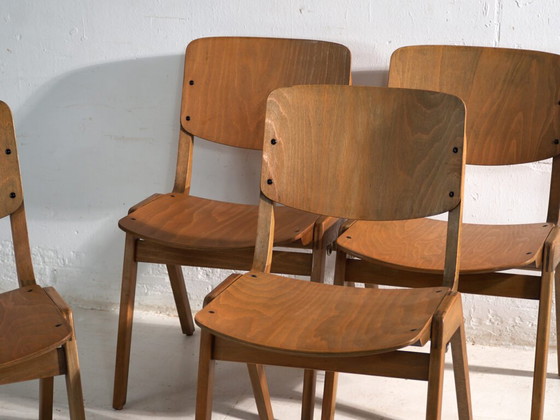 Vintage Thonet dining chairs (c.1950). Set of 4 pieces (photo 26 of 40)