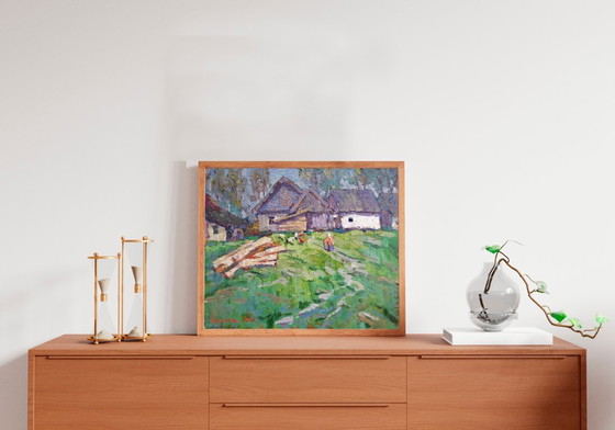 Original Ölgemälde Ländliche Landschaft Dorfleben Im Hof – Gemälde & Zeichnungen, Canvas (photo 2 of 11)