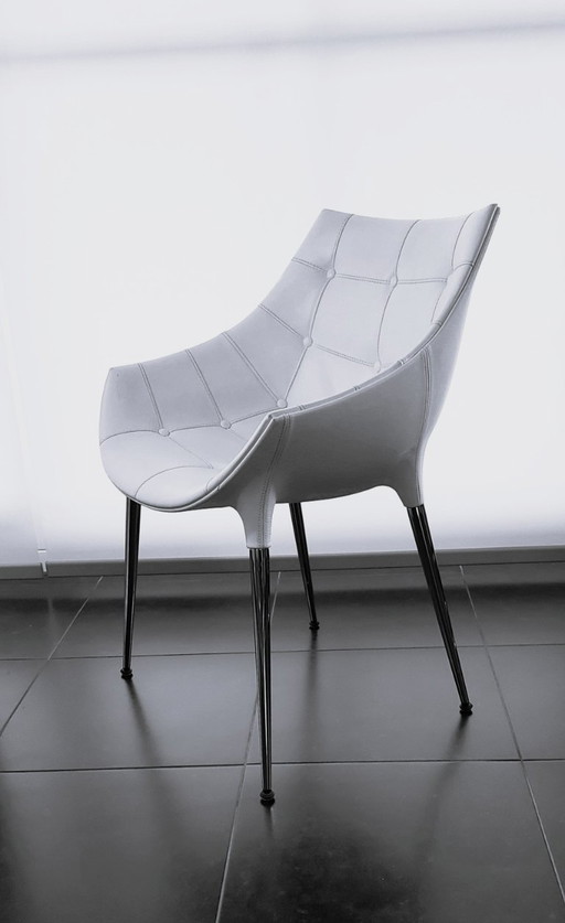 Set van 4 eetkamerstoelen, wit met chromen poten
