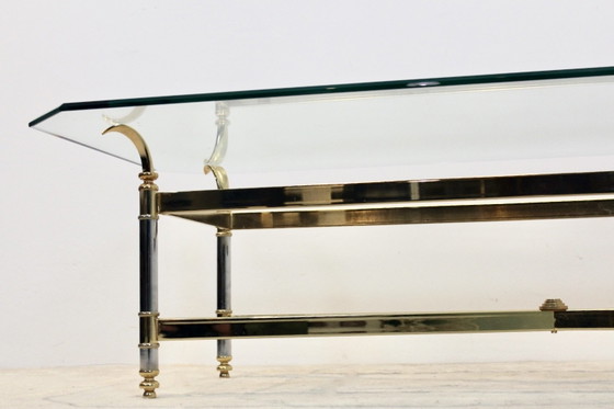 Extraordinary Brass, Chrome and Glass Center table, France 1970s, Coffee tables, Silver (photo 3 of 12)