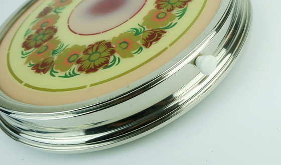 Image 1 of 1930s Rotatable Cake Platter Glass Chrome Cake Plate Floral Decor