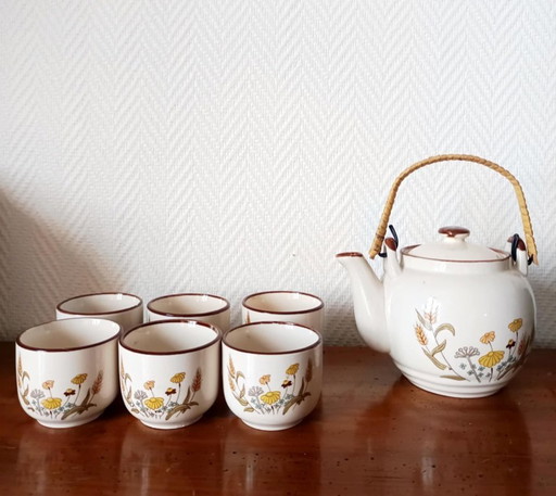 Servizio da tè asiatico vintage con fiori, anni '70