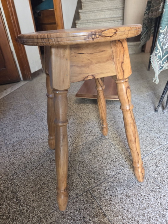 Superb vintage solid olive wood stool, Brown (photo 2 of 6)
