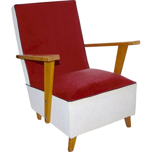 Sedia vintage per bambini in legno e skai, anni '50