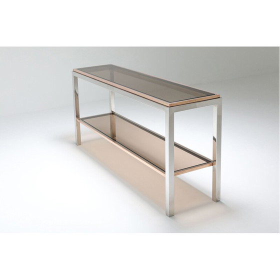 Image 1 of Vintage console table with 2 levels chrome and brass