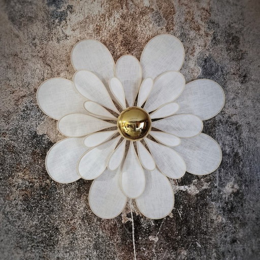 Flower wall lamp, Marguerite model, 24 petals in rattan and linen (choice of colors)