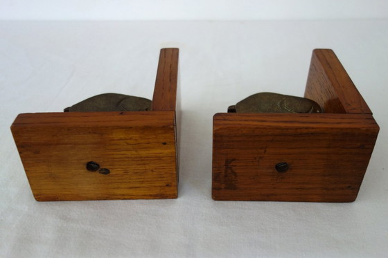 Image 1 of Coppia di fermalibri vintage a forma di elefante in legno e ottone