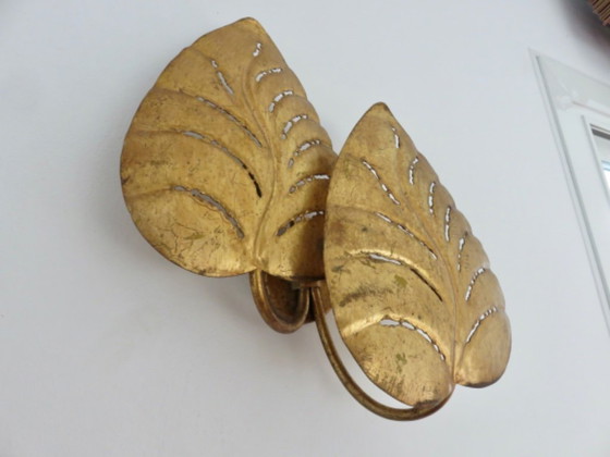 Image 1 of Grande applique "feuille" Gold Leaf, en métal doré, années 70, Jansen