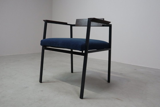 Image 1 of  Pair of Postmodern armchairs in steel and mahogany, 1970s