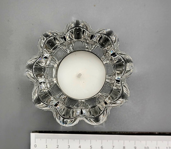 Image 1 of Heavy Vintage crystal tea lights holder - Zware Glazen Kaarsenhouder - Ronde Kristallen Theelichthouder