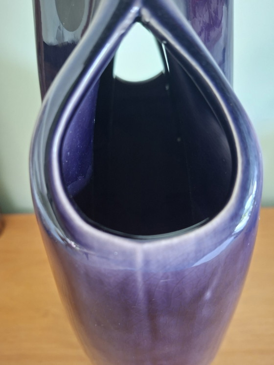 Image 1 of Large Sculptural Postmodern Ceramic Vase in Deep Violet Glaze – 35 cm