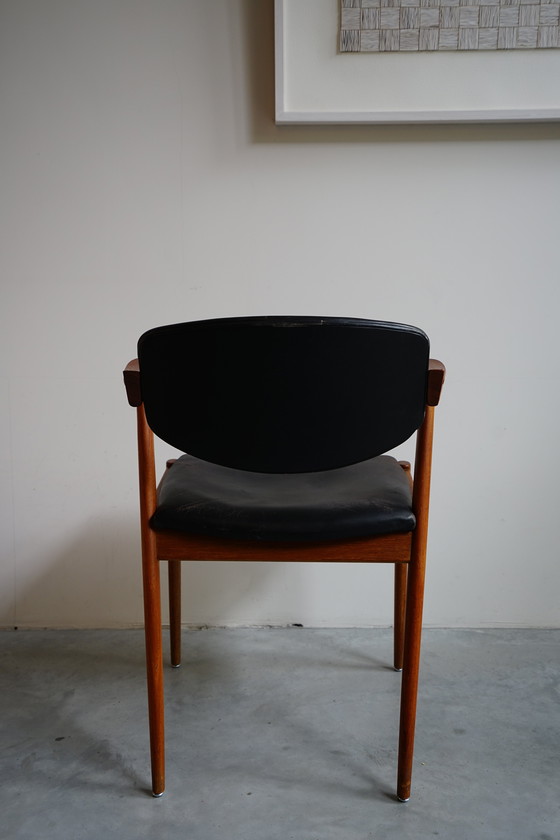 Image 1 of 6 Kai Kristiansen stoelen | Model 42 | Teak Leder patina