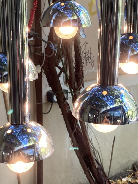 Image 1 of 5-lichts vintage jaren 70 chromen cascade hanglamp