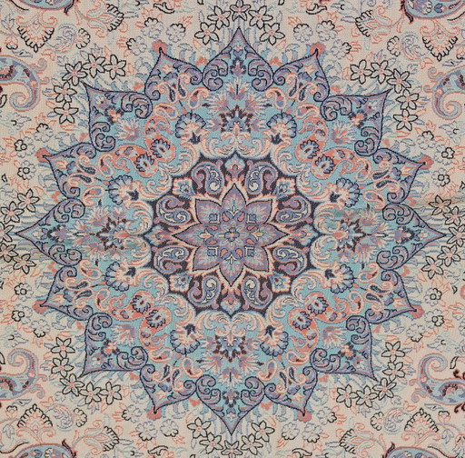 Tovaglia orientale fatta a mano, finemente lavorata con fili di seta, 75 x 75 cm